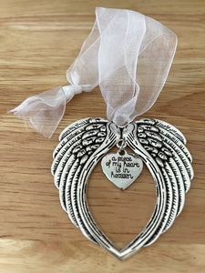Silver Angel Wing heart ornament